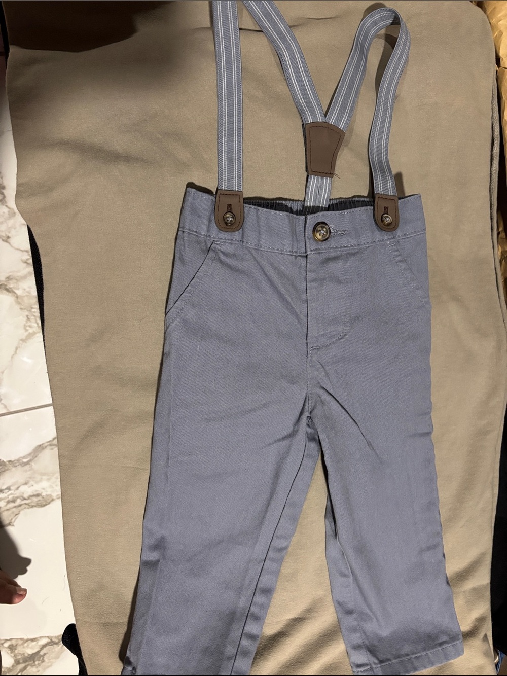 Toddlers Light Blue Casual Pants with Suspenders